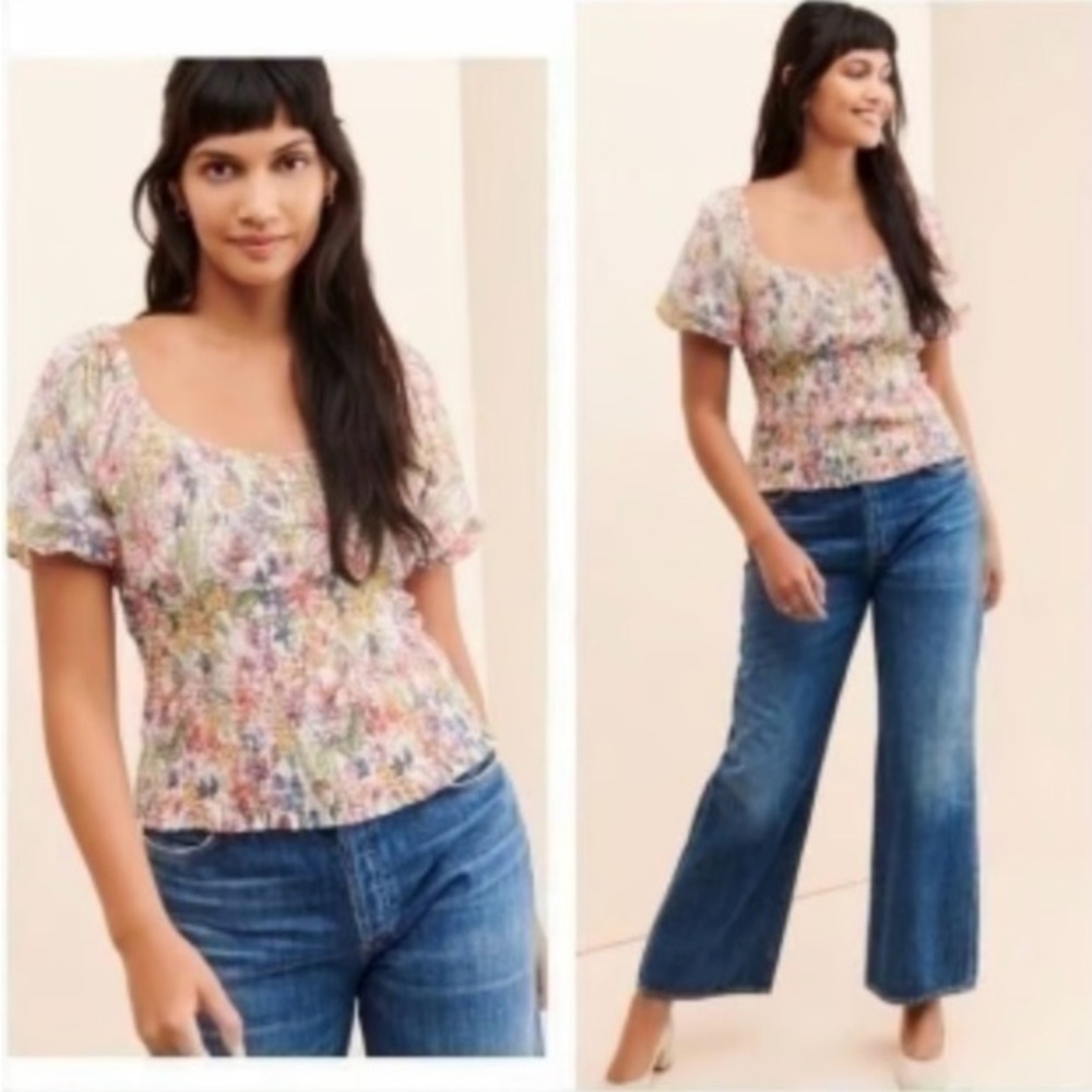 Anthropologie Floral Smocked Top - Multicolor